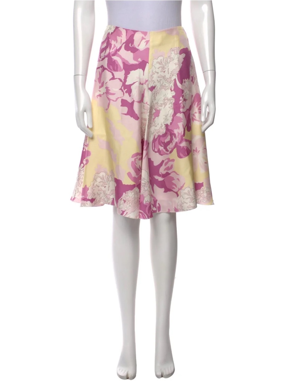 Loro Piana Pink, Cream & Yellow Floral Circle Skirt 100% silk
